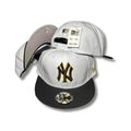 New York Yankees White and Black with Gold Embroidered Logo - Snapback Cap