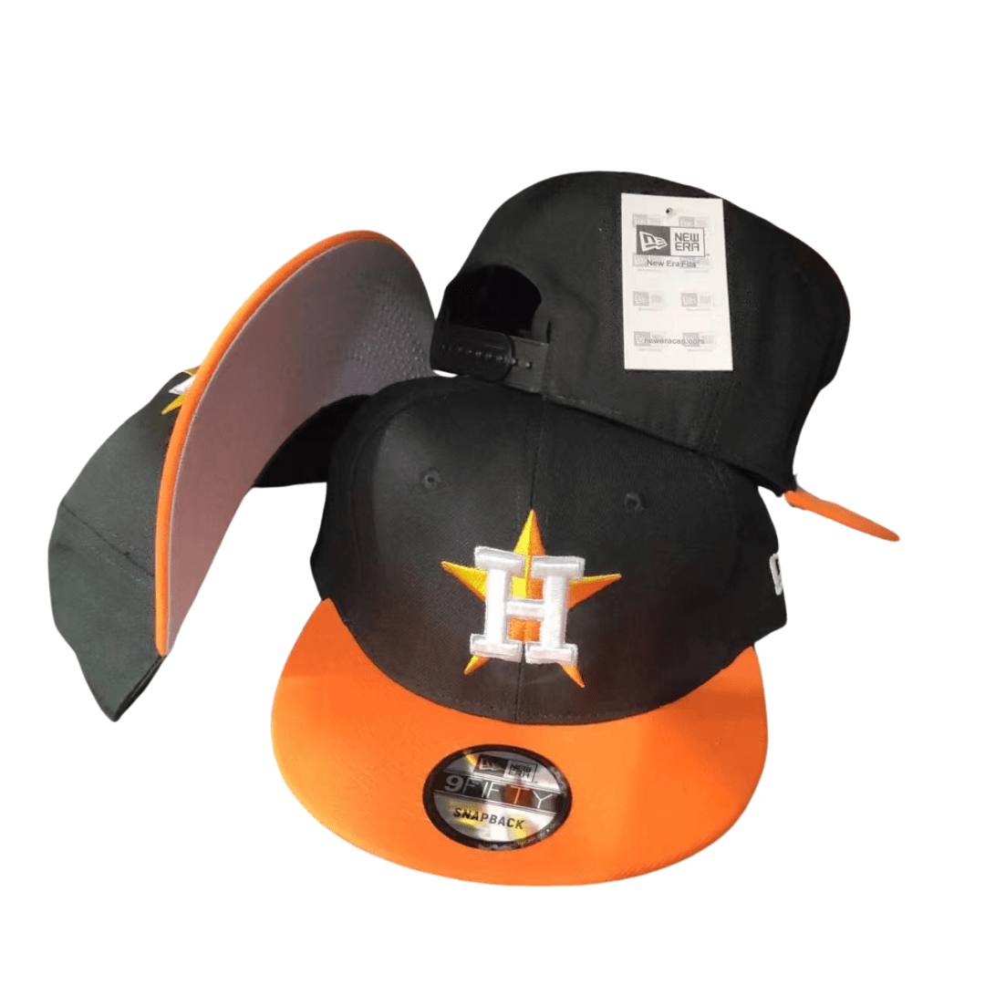 Houston Astros Black and Orange with Iconic Star Embroidery - Snapback Cap